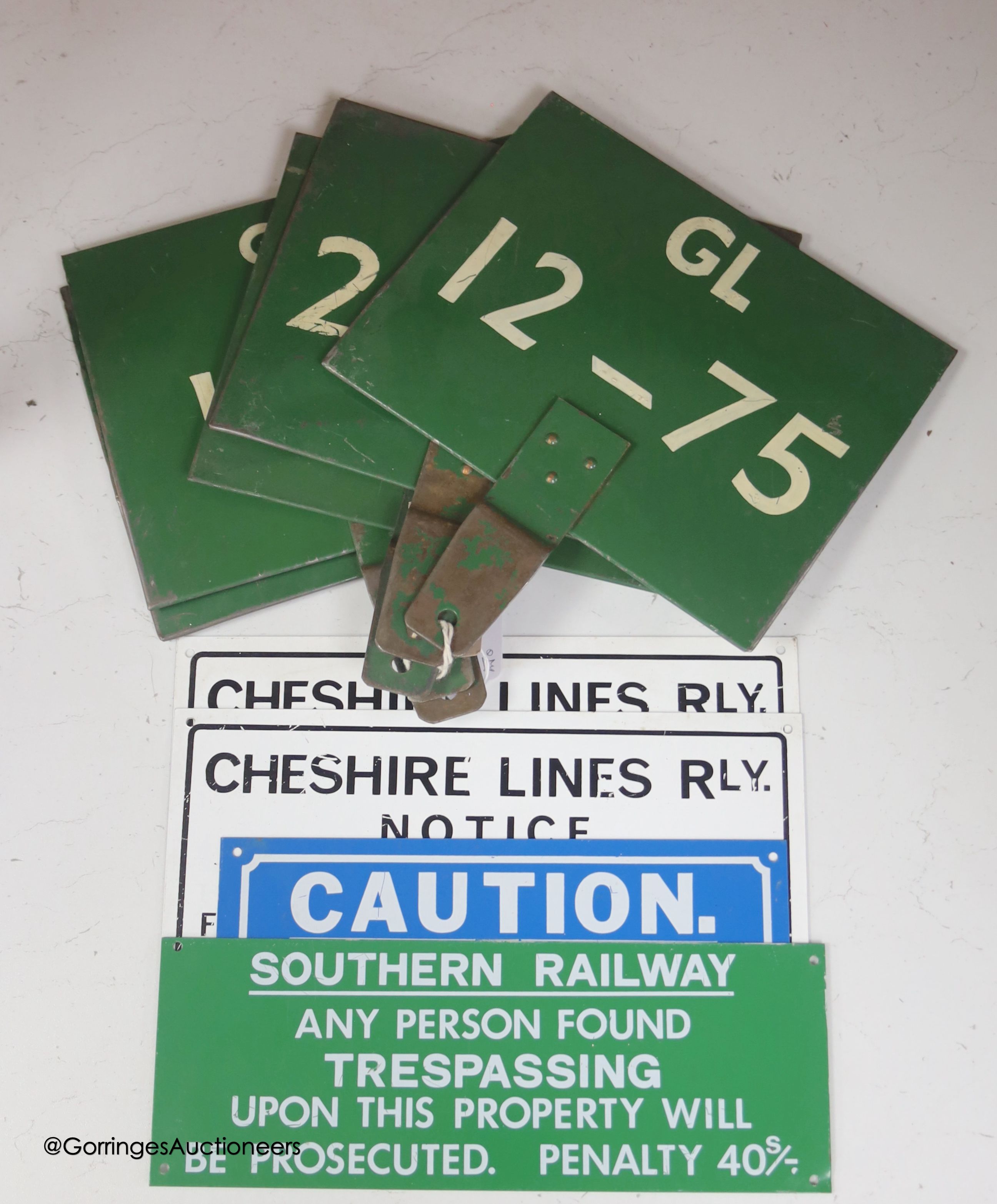 A quantity of railway markers and sign, some reproductions